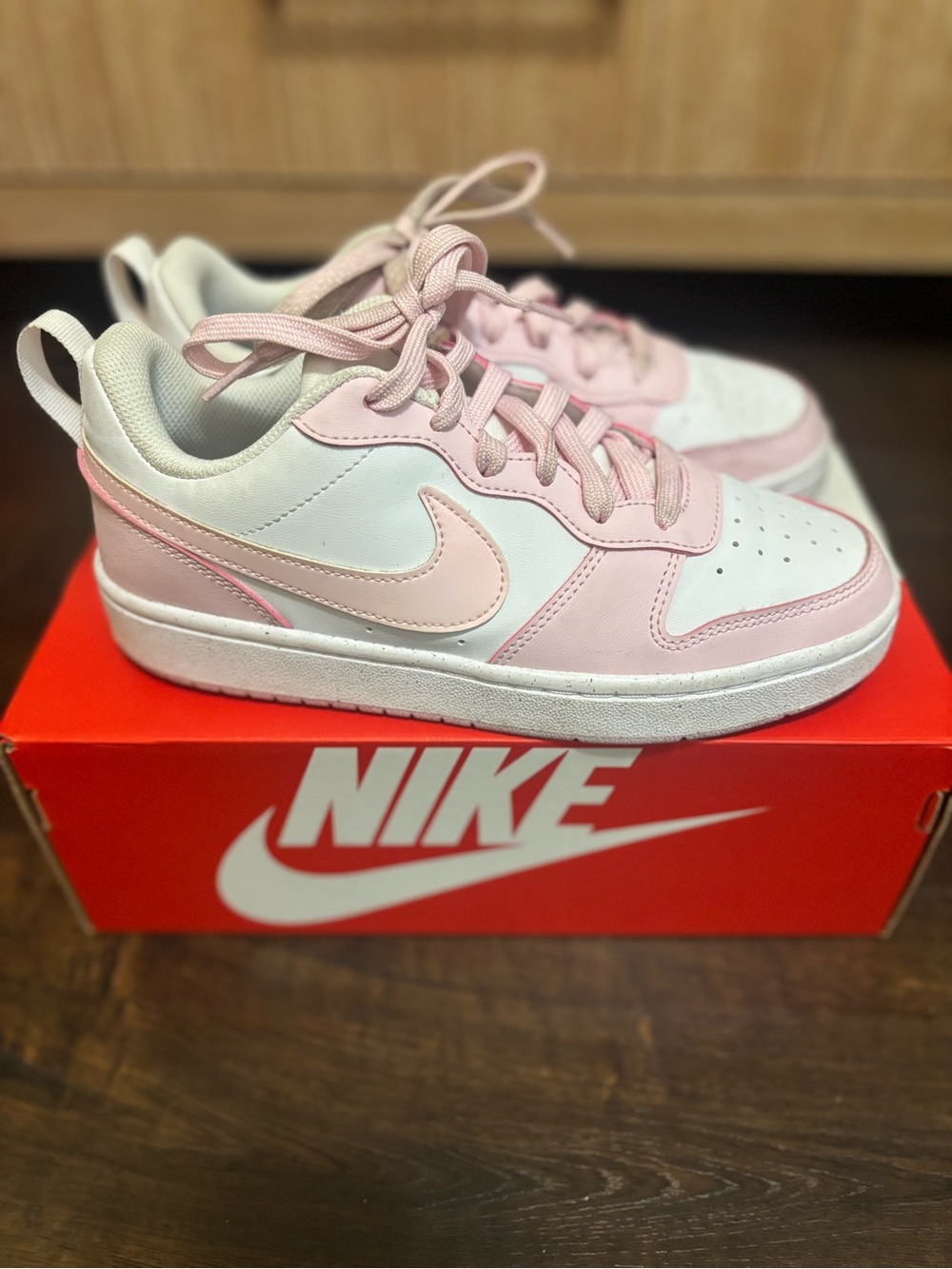 Nike Kids Pink and White Low-Top Sneakers